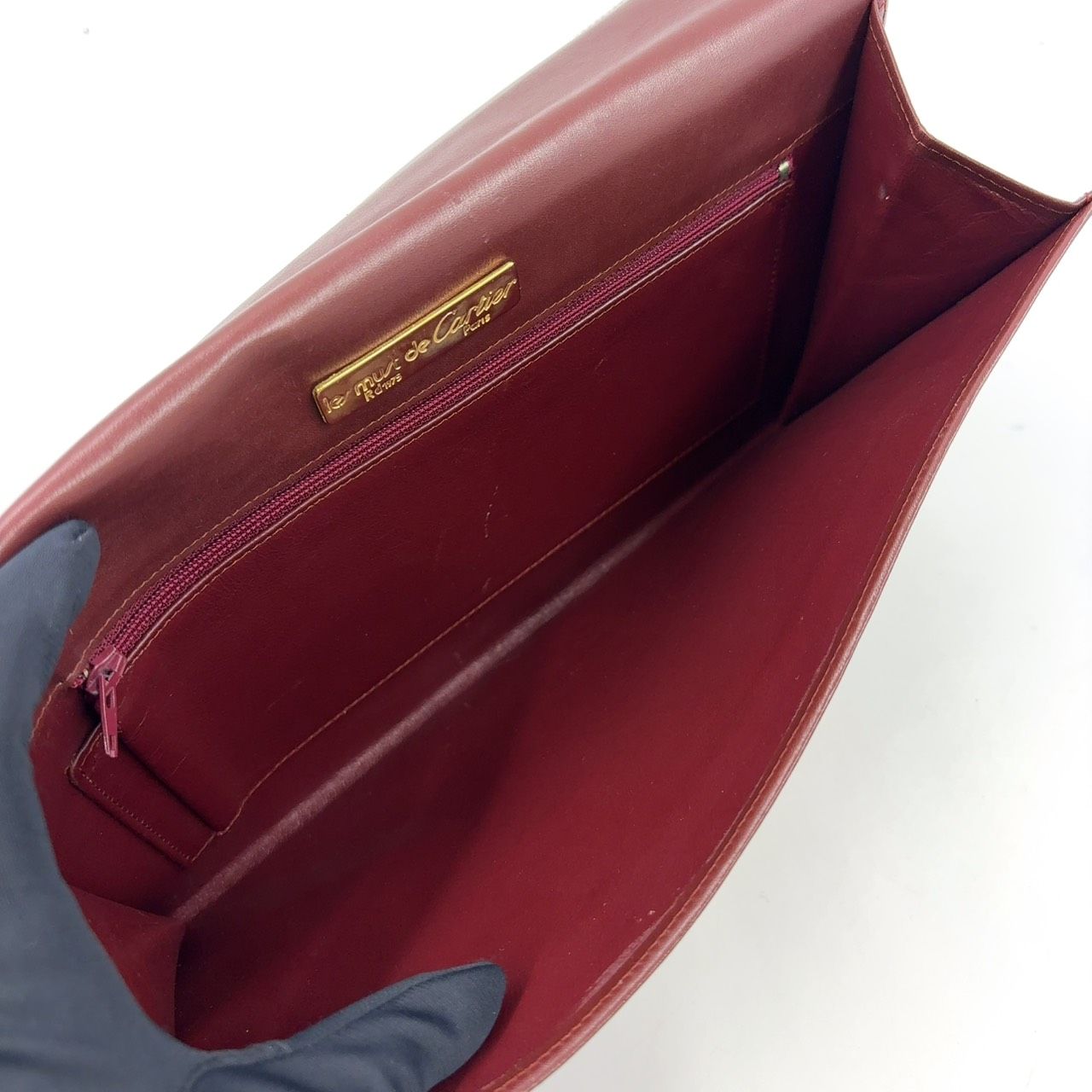 良品 Cartier クラッチバッグ レザー ボルドー マストライン Cartier（カルティエ） マスト セカンドバッグ クラッチバッグ 型押し