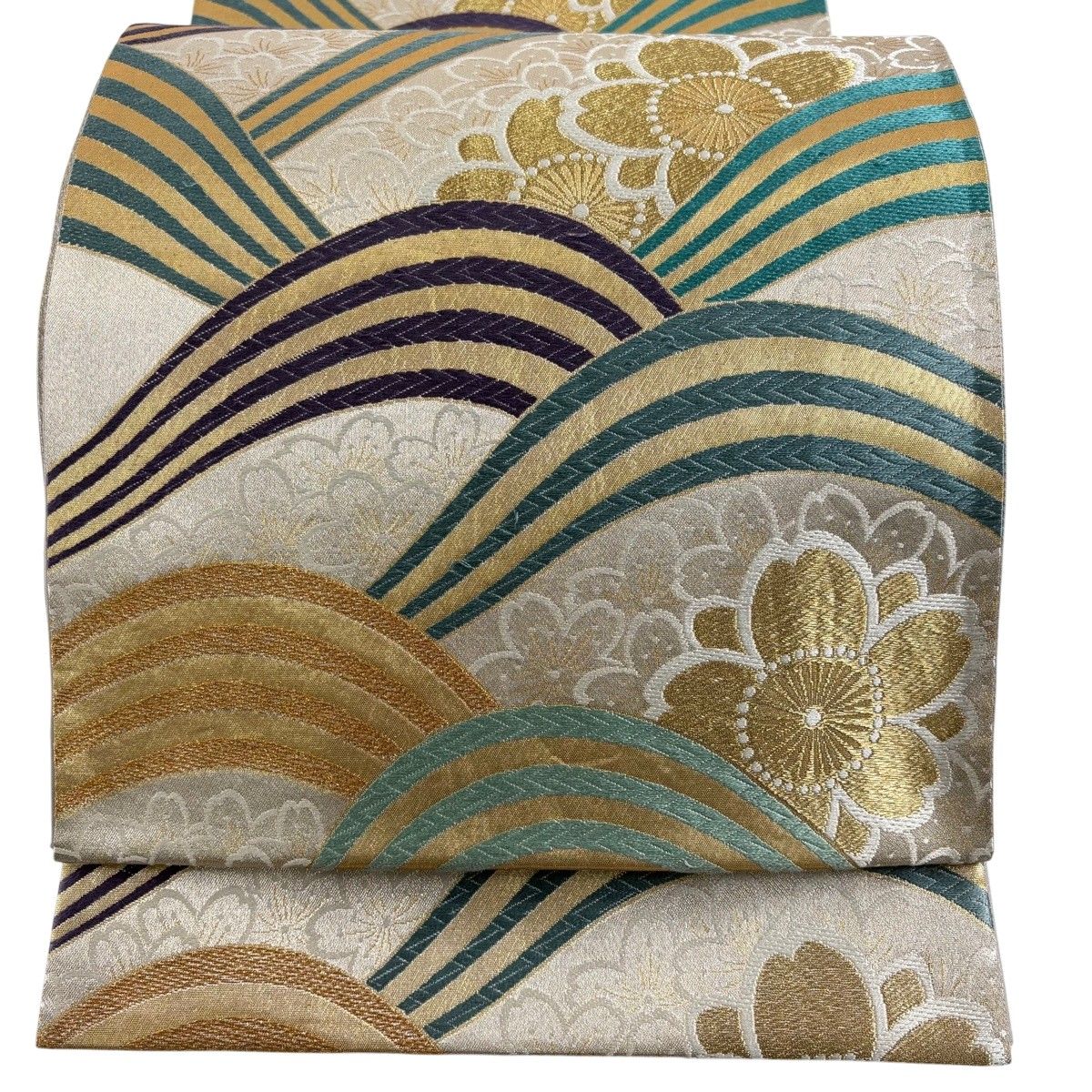 袋帯 秀品 桜 波 唐織 箔 銀色 六通 正絹 【中古】 - メルカリ
