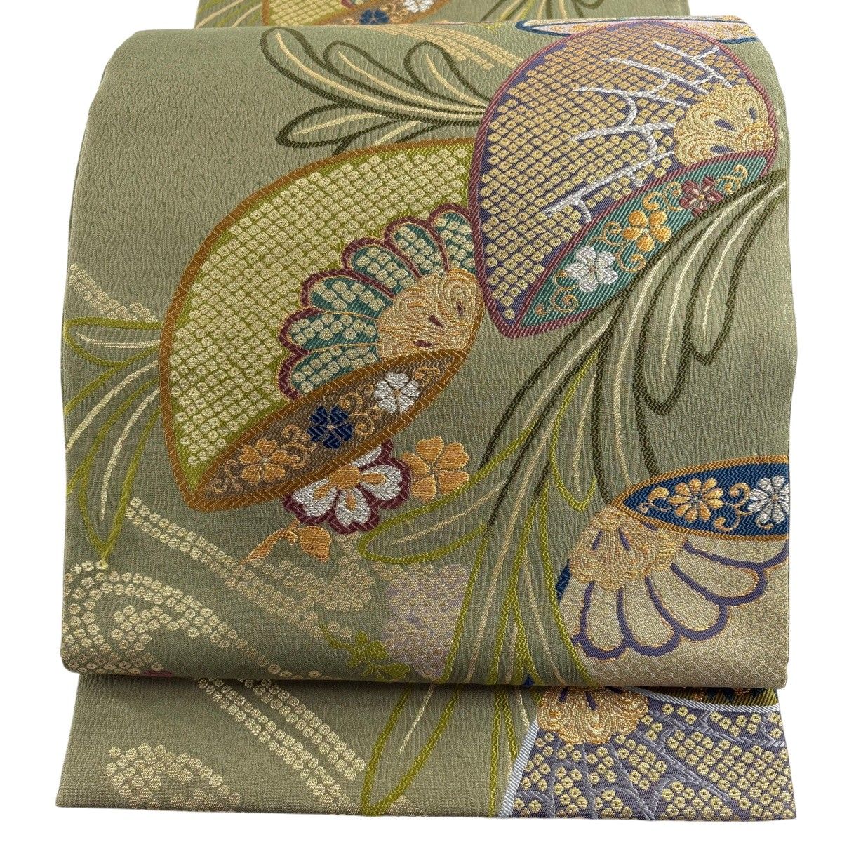 美品】 袋帯 秀品 菊 桜 箔 唐織 抹茶色 六通 正絹 【中古】 - メルカリ