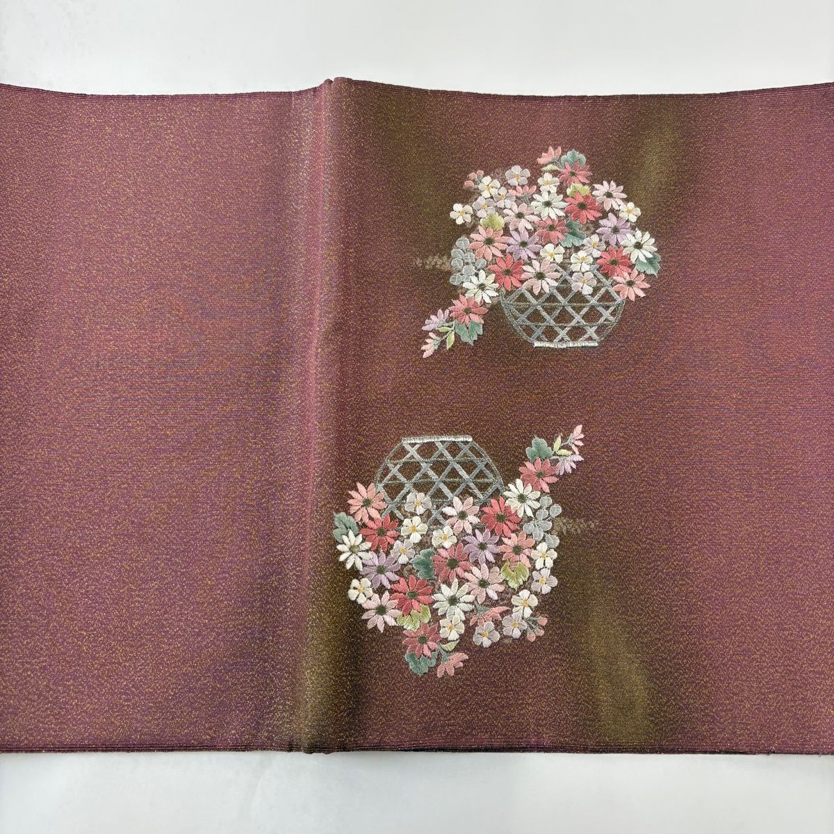 袋帯 秀品 花車 金銀糸 刺繍 小豆色 お太鼓柄 正絹 【中古】 - メルカリ