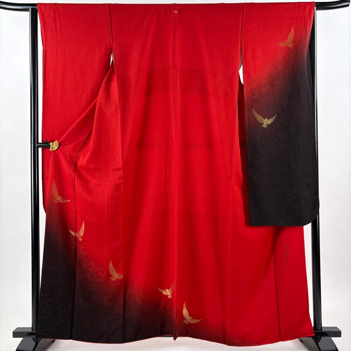 美品】 振袖 身丈160cm 裄丈65cm M 袷 斉藤三才 落款 三才鳥 地紋 金糸 