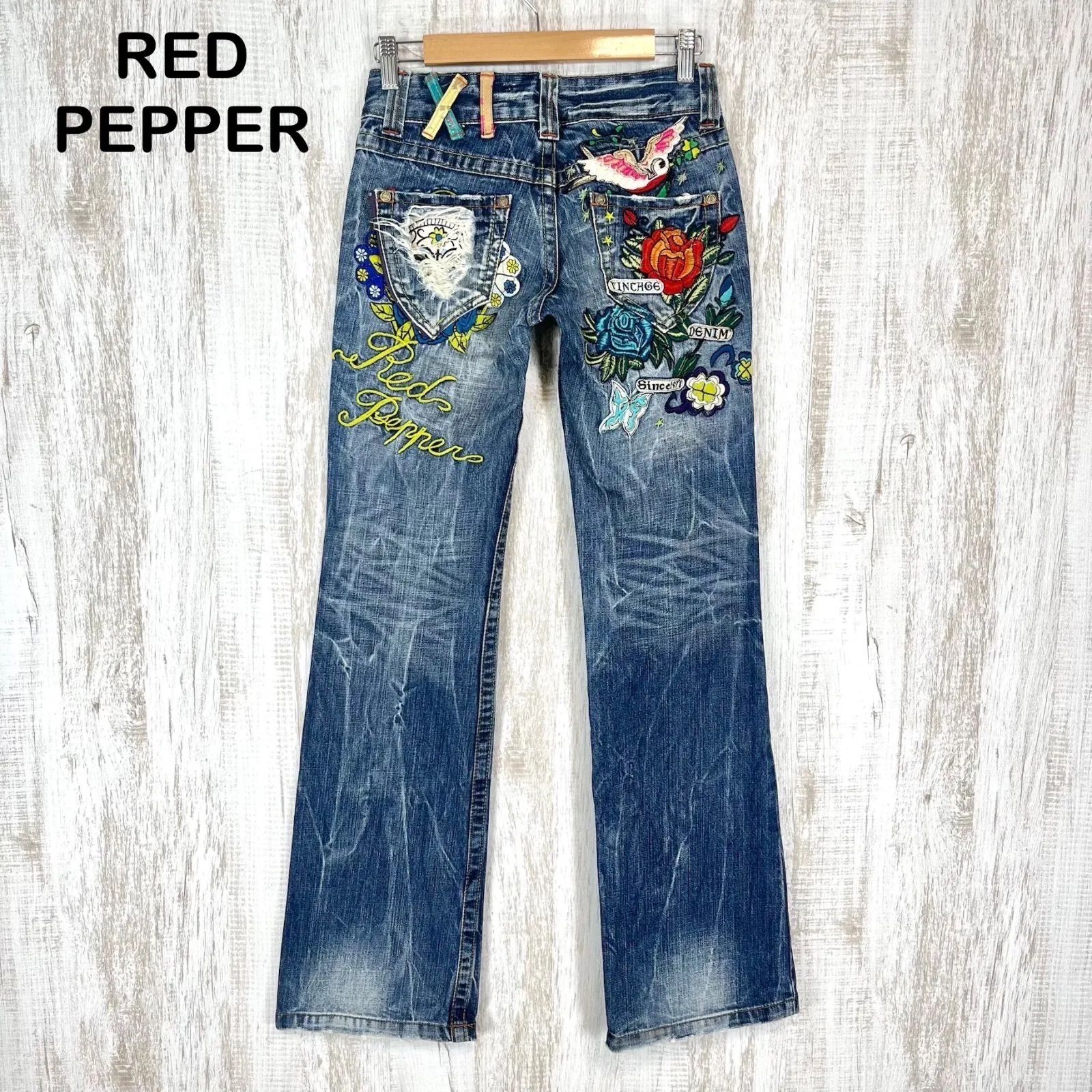 RED PEPPER レッドペッパー 刺繍 ワッペン バラ ツバメ ダメージ加工