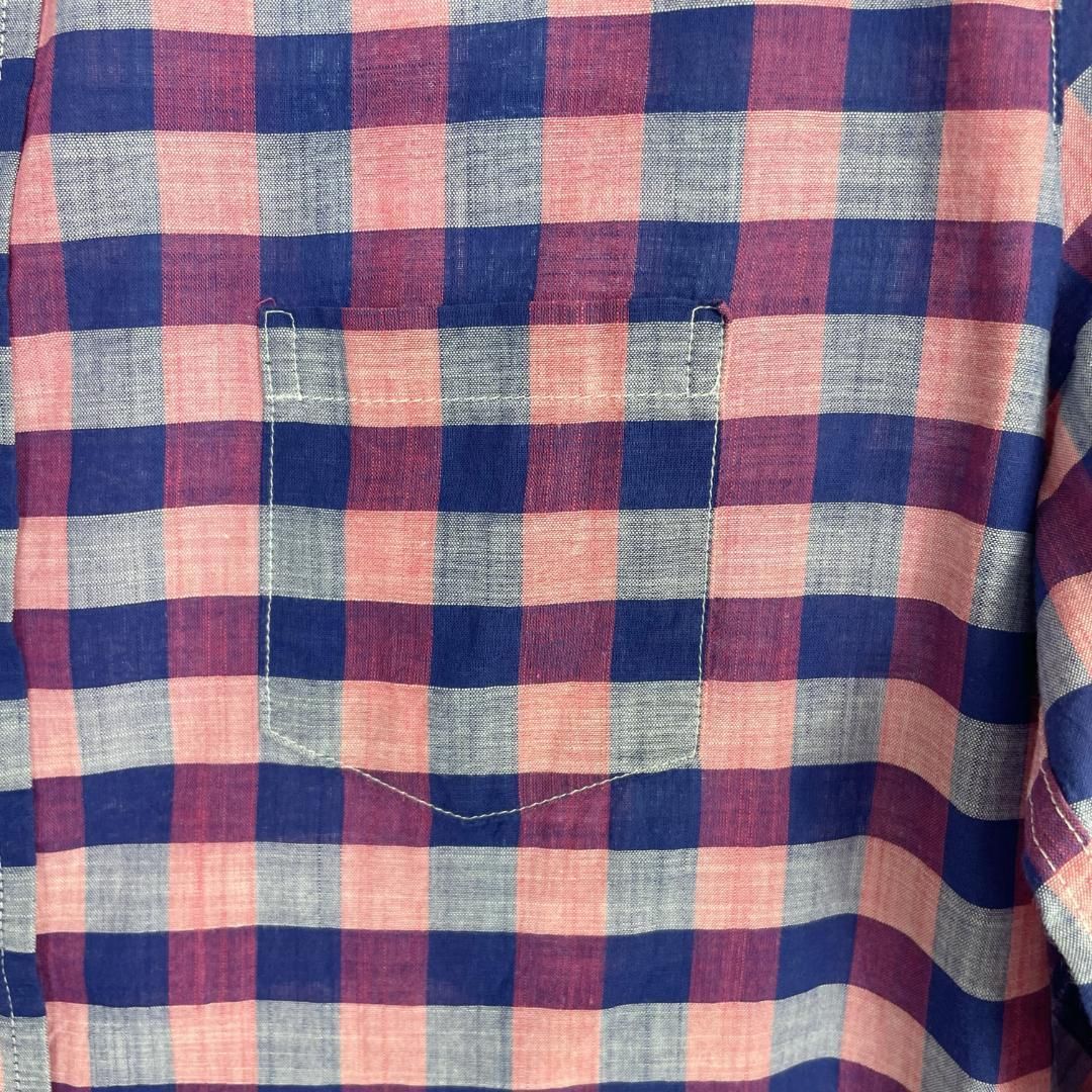 美品】 Frank＆Eileen 長袖スキッパーシャツ XXS 青ピンクチェック 