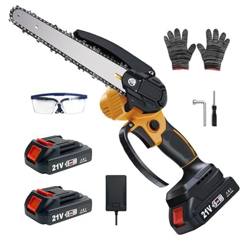 迅速に発送 8インチ 充電式チェーンソー 2つのバッテリー ミニ 電動のこぎり ポータブル イエロー c 2575 b 45