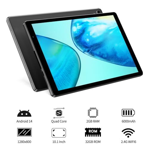 タブレット 10インチ Wi-Fiモデル 32 GB ROM 1280*800 IPS ディスプレイ 6000 mAh 2.4 GHz Wi-Fi 6 GMS認証 Android 14 Bluetooth 5.2 ケース付き PRITOM e 3 f 64592