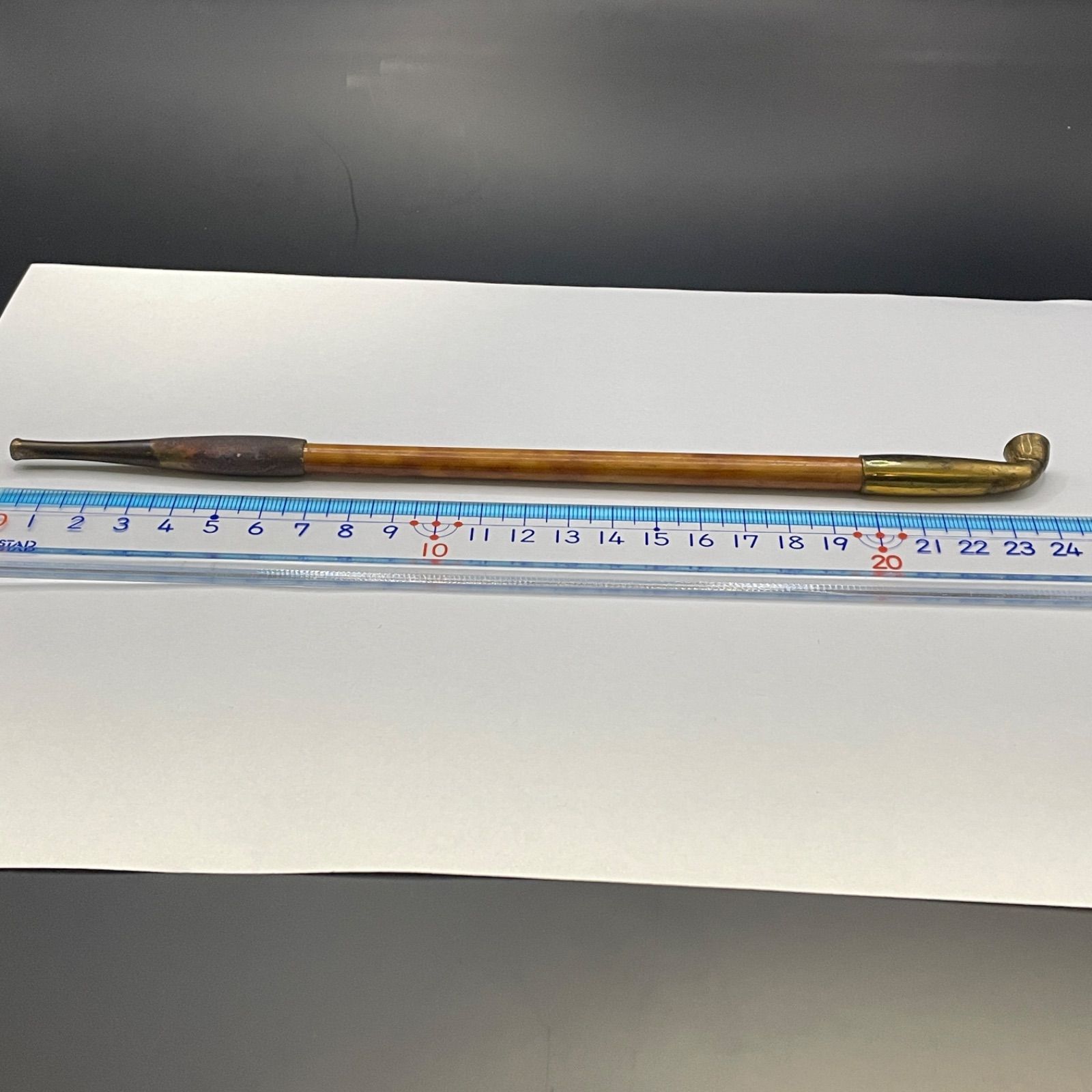 真鍮製キセル 竹軸 全長約24cm 重量25g 時代物 古道具 レトロ 喫煙具