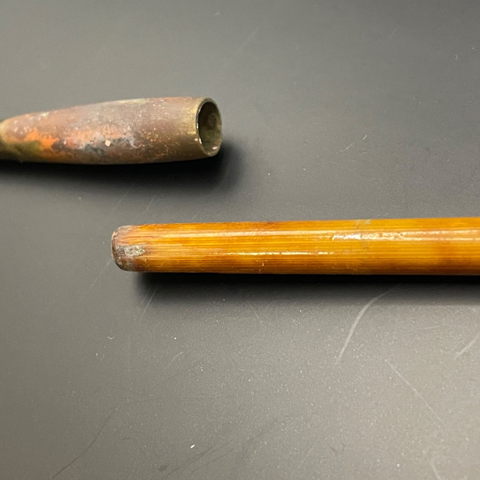 真鍮製キセル 竹軸 全長約24cm 重量25g 時代物 古道具 レトロ 喫煙具