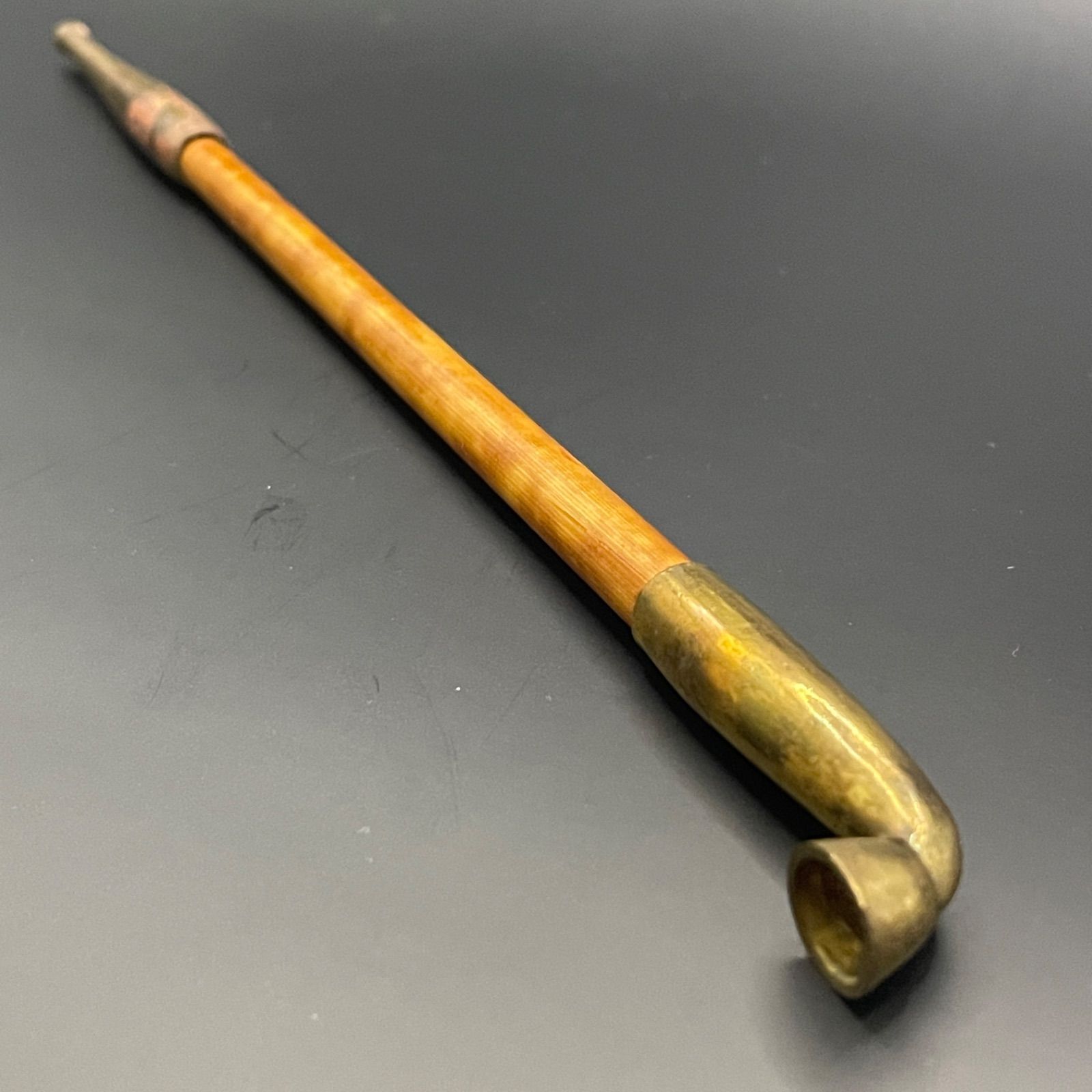 真鍮製キセル 竹軸 全長約24cm 重量25g 時代物 古道具 レトロ 喫煙具