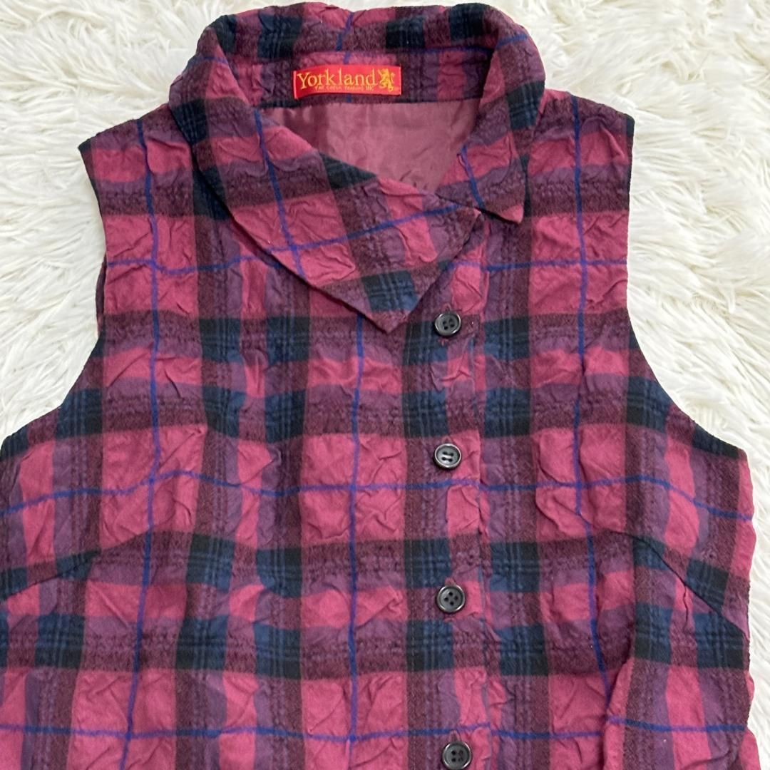 Yorkland ヨークランド ノースリーブワンピース チェック ピンク 7AR