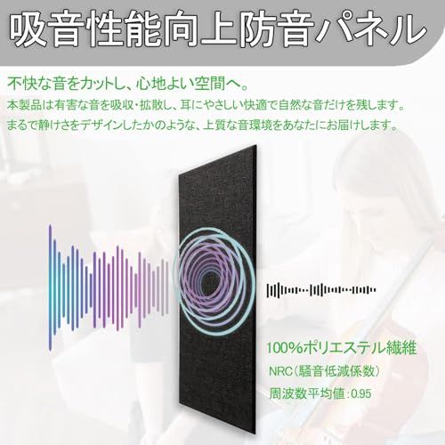 【迅速に発送】吸音パネル 吸音材 防音シート 接着剤付き 【30&times;60cm/10枚 施工面積1.8?】 防音材 吸音シート 防音壁 吸音ボード 高密度 軽量 部屋用 設置簡単 消音 騒音 防音 窓楽器 部屋 壁 DIY 防音対策 ブラック 9915105b