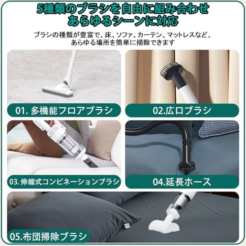 掃除機 コードレス Fochai 20000 pa 強力吸引 革新モデル スティック電気掃除機 5 WAY 5種類ノズル 軽量 Type-C充電式 一人暮らし LEDライト照明 ワンプッシュでゴミ箱を開ける 水洗 なステンレスフィル b 16 cd 785