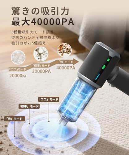 迅速に発送 BeeTool ハンディクリーナー 多機能 3種吸引モード＆ディスプレイ搭載 40000 Pa 驚きの吸引力 車用掃除機 コードレス 吹き飛ぶ|吸い込む|空気入れ|空気抜き ハンディ掃除機 強力吸引力 保護装置付 急速充電 長時 809 f 0514