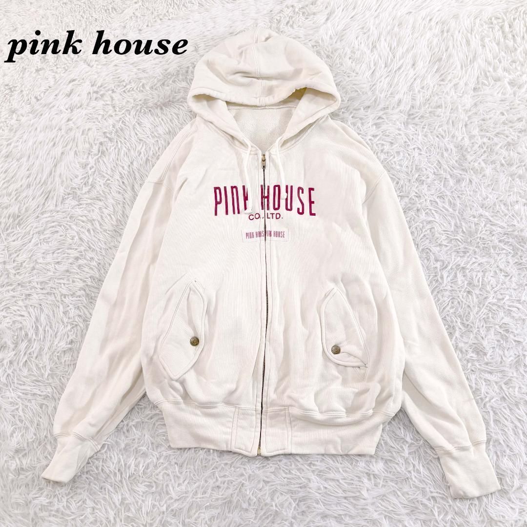 PINK HOUSE 厚手ロゴジップパーカー M オフホワイト - メルカリ