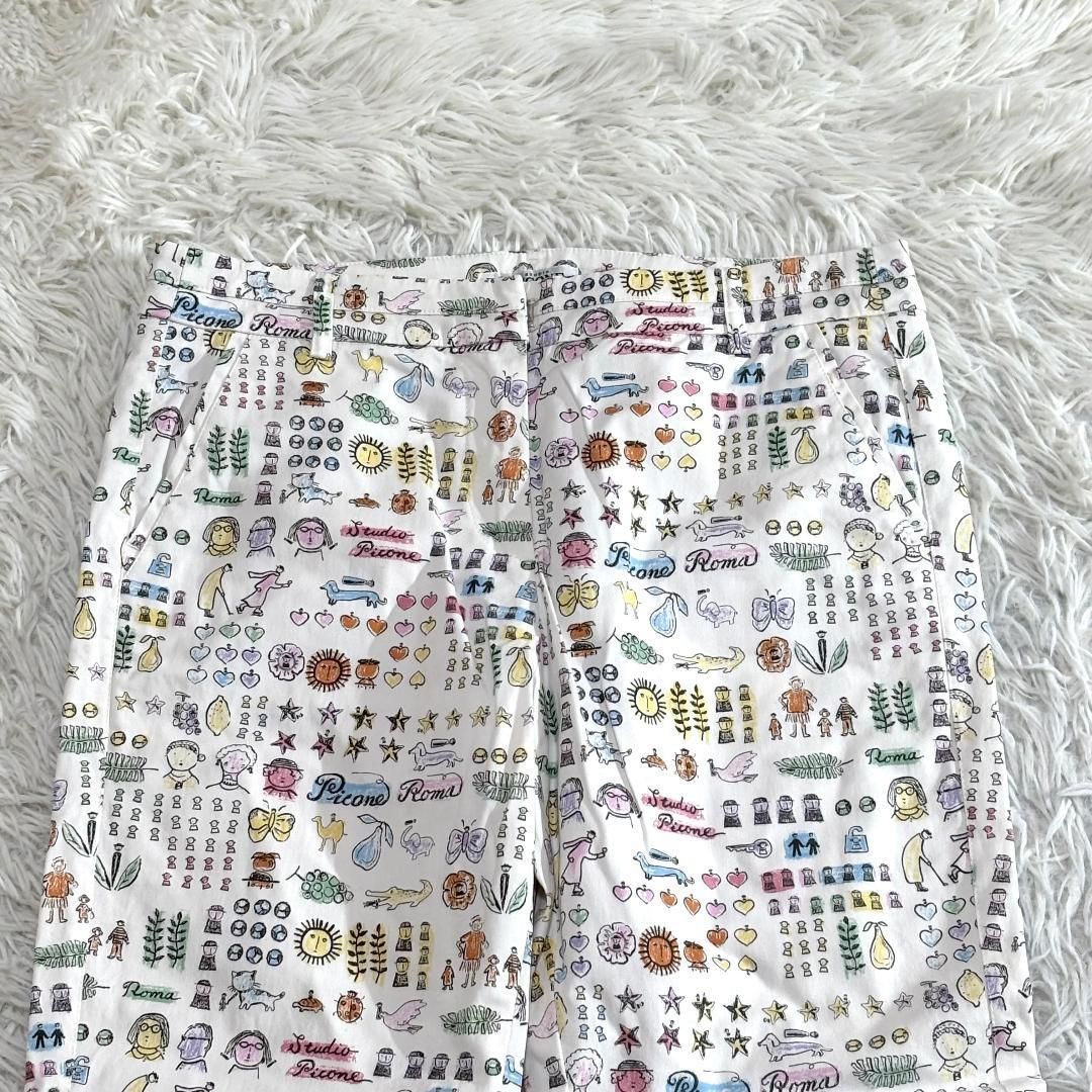 【美品】 PICONIE ピッコーネ 手描きイラストパンツ 38 ホワイト 美品】 PICONIE ピッコーネ 手描きイラストパンツ 38 ホワイト 【公式