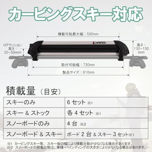  カーメイト Carmate inno イノー スキー-スノーボード アタッチメント スキー スノーボード 積載 目安 INNOスクエアベース対応 カービングスキー 対応 スタンダードモデル 積載高さ 調節 厚さ対応の 498 e 6708 その他 キッチン 食器