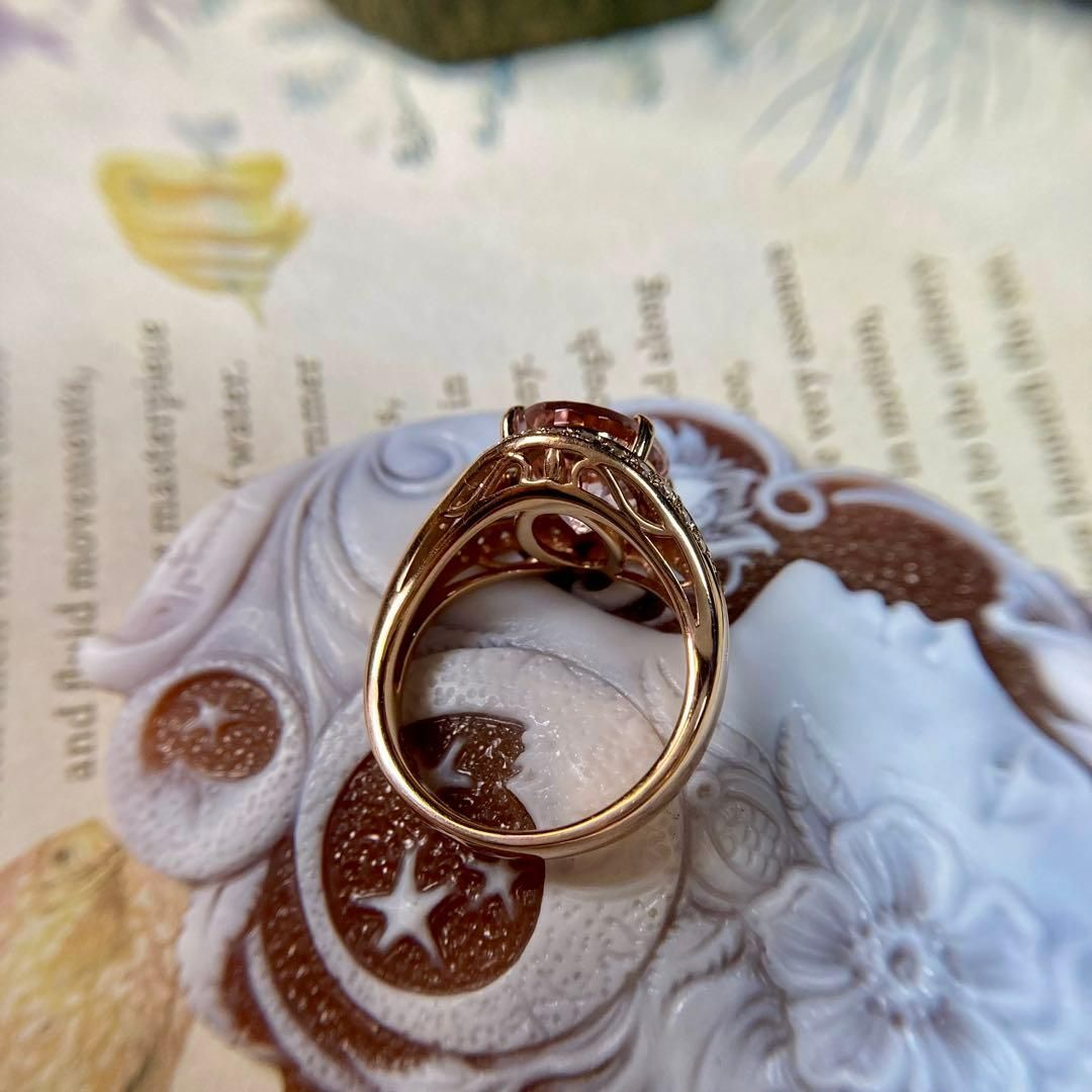 k18ピンクゴールド モルガナイト3.57ct ダイヤモンド 指輪 リング