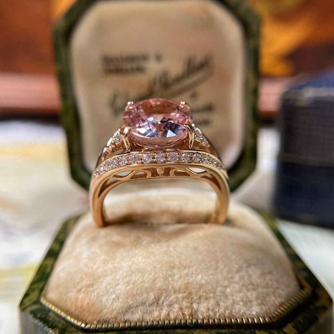 k18ピンクゴールド モルガナイト3.57ct ダイヤモンド 指輪 リング