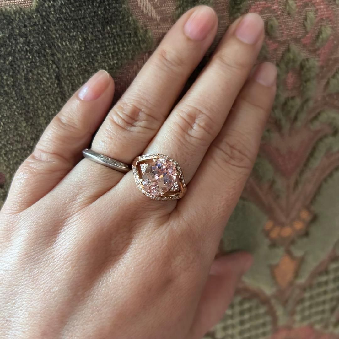 k18ピンクゴールド モルガナイト3.57ct ダイヤモンド 指輪 リング