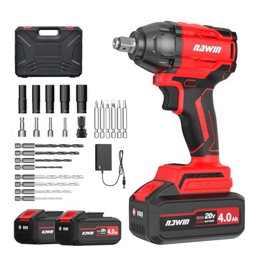 迅速に発送 ナウィン 20 V充電式インパクトレンチ 電動インパクトレンチ 最大トルク 350 N m コードレス ブラシレスモーター ボルトの締付 緩め ホイール交換 無段変速 高輝度LED照明 豊富な付属品 取扱説明書 収納ケース 94 ffbbb 7