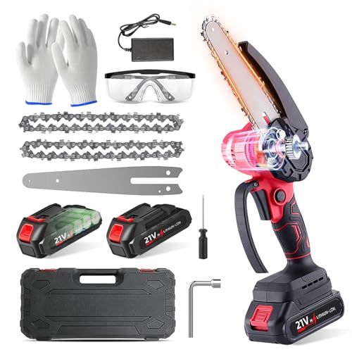 迅速に発送 チェーンソー 充電式 2026新登場 電動 小型 6インチ 21 V 大容量バッテリー ミニチェー ンソー 有効切り長さ15 cm 片手 軽量 強力 コードレス 替え刃 木工切断 薪作り 園芸設備 枝切り 庭木の 5 dbb 5076