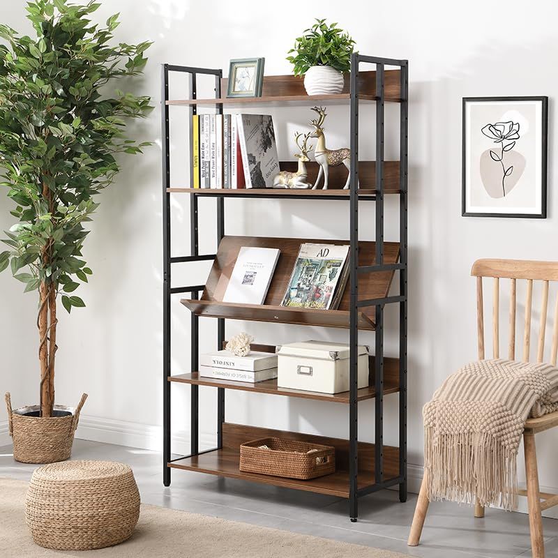  レンジ 組立簡単 自由変化 飾り棚 ラック 北欧 木目調 キッチン棚 棚板高さ調節 デスク 木製 高さ156×幅84×奥行34 cm 5段 オープンシェルフ おしゃれ家具 収納ラック 本棚 棚 その他 文房具 事務用品