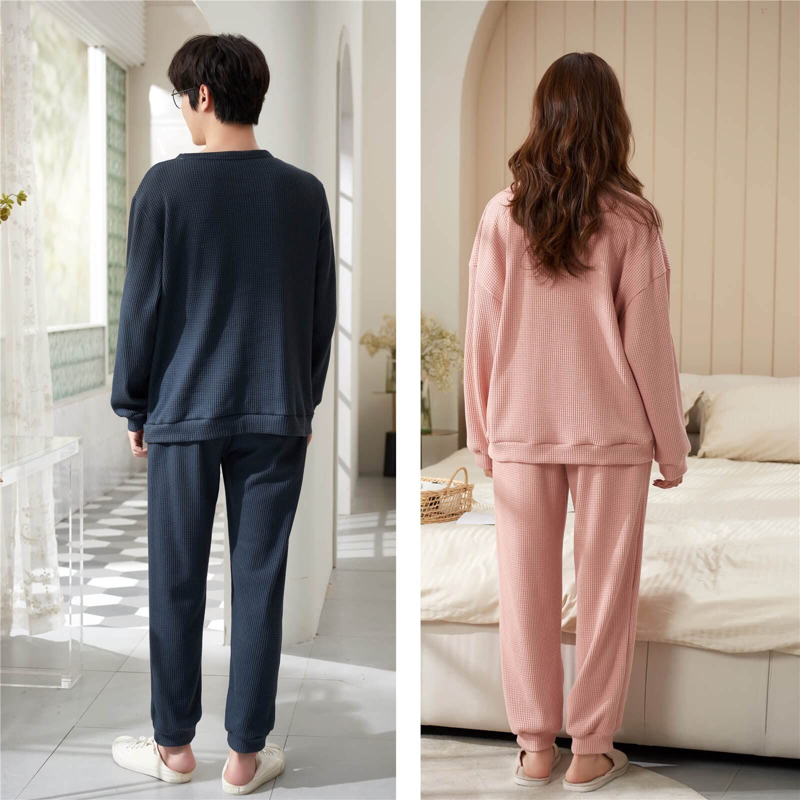 パジャマ カップル 無地 シンプル おそろい カジュアル 春 ルームウェア ゆったり レディース 柔らかい 秋 ペア 黒 白 おしゃれ メンズ 長袖 ジュタオピン