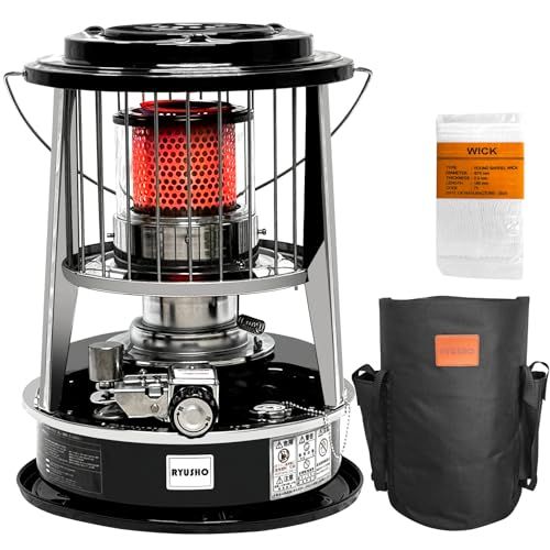 石油ストーブ 対流型小型灯油ストーブ 緊急消火装置 キャンプ アウトドア 屋内屋外用 防寒防災暖房対策 コンパクト型 屋外携帯石油ストーブ タンク容量4 L 収納バッグ及び交換用灯心を付属します ブラック