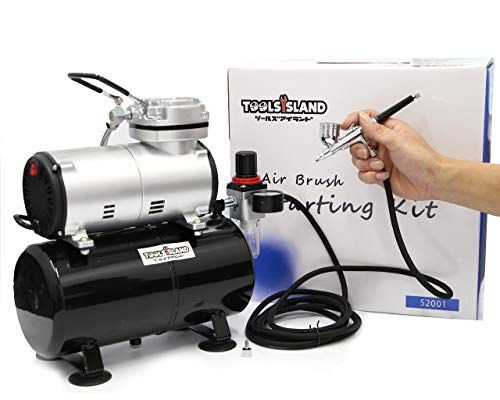 迅速に発送 ツールズアイランド Toolsisland エアブラシ コンプレッサー オイルレスエアコンプレッサー 静音 簡易日本語説明書付 スターティングキット 3 Lタンク付き 52001 aecce dc
