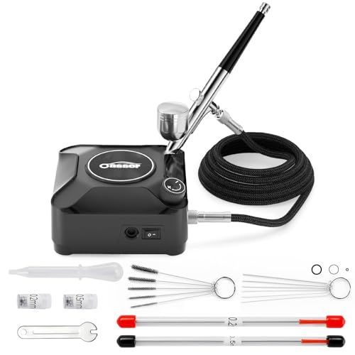 迅速に発送 Oasser エアブラシ セット ミニコンプレッサー ダブルアクション 無段階圧力制御タイプ2-36 PSI調節 プラモデルの塗装 ボディーアート 塗装用具 持ち運びやすい 初心者向け ノズル口径0.2 mm 0.3 0.5 5 f 10645 b