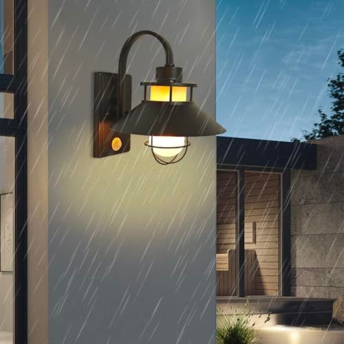 迅速に発送 KAWELL 玄関灯 人感センサー 玄関照明 シンプルなデザイン 外灯 風 フロストクリームガラスのシェード アンティーク調 門柱灯 壁直付型 防雨型 電球口金 E 26*1 電球なし 最大60 W 電球 明暗センサー 7859 dcb 2