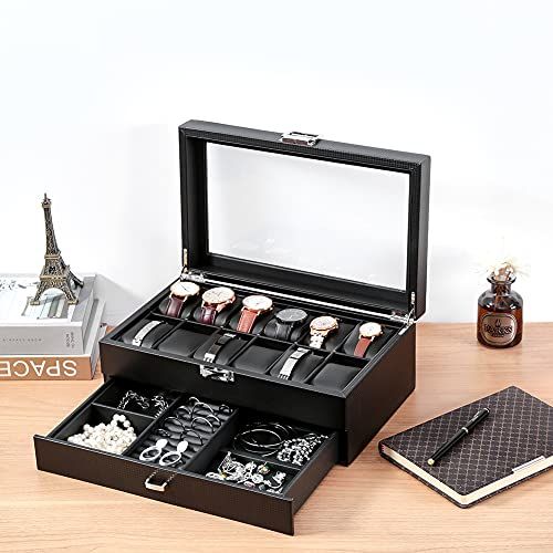  腕時計収納ケース 時計ケース 12本 時計 収納ボックス 2段式 アクセサリー 収納 ウォッチ 収納ケース コレクションケース PUレザー製 2段式-炭素繊維 f 1 d 2638 b その他 キッチン 食器