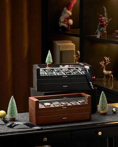 腕時計ケース 木製 12本用 2段式ウォッチボックス 男性向けジュエリーオーガナイザー ディスプレイ収納ケース ガラス蓋付き b 1 d 39045