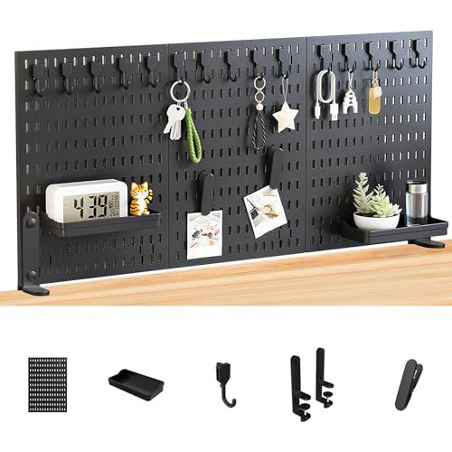 卓上有孔ボード ペグボード デスクパネル クランプ式 小物雑品収納ラック 有孔ボード 小物収納棚 飾り物整理棚 書類整理 大容量 黒|白 クリップは金属で パネルはプラスチックです! ブラック 40*90 cm 8551 db 0 a