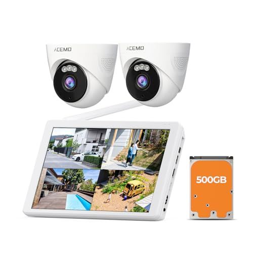 半球型 24時間録画 防犯カメラ 監視カメラ モニター付き ワイヤレス 無線 夜間カラー暗視撮影 人体検知 投光威嚇 音声威嚇 警報通知 双方向音声通話 簡単設定 室内 家庭用 2台 セット 10チャンネルまで増設可 5年保証 4 a 3 cfd 225