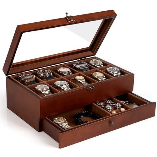 JoyHood 腕時計ケース 10本 - 2段式 木製時計収納ボックス 男性 女性 腕時計＆ジュエリー 収納ボックス 引き出しとアクリル蓋付き 小物整理プレゼント アクセサリー収納 cd 235 b 05