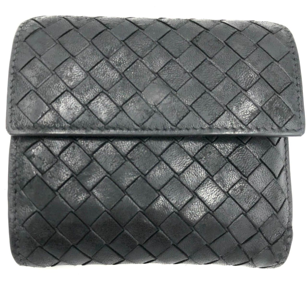 ボッテガヴェネタ 三つ折り財布 イントレチャート 黒 ブラック レザー