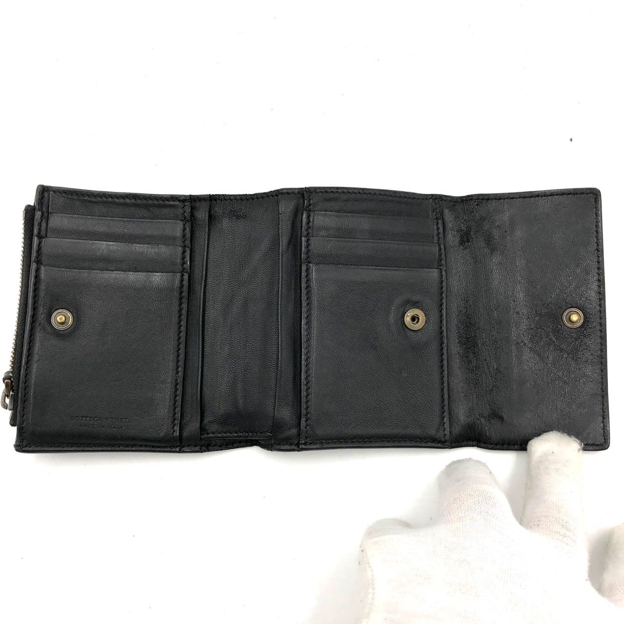ボッテガヴェネタ 三つ折り財布 イントレチャート 黒 ブラック レザー
