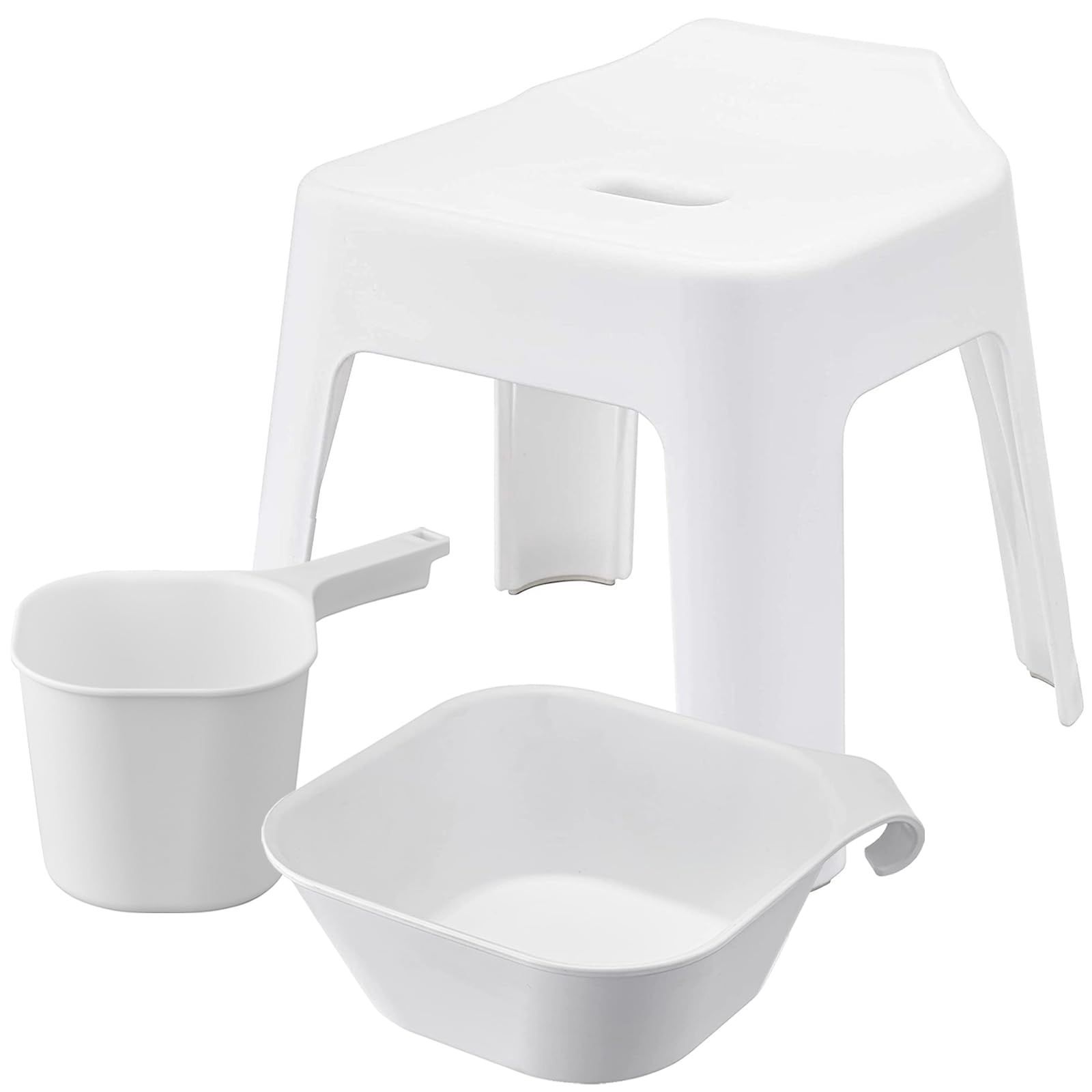 在庫処分 山崎実業 Yamazaki 引っ掛け風呂イス 座面高30 cm マグネット-引っ掛け湯おけ マグネット手おけ 3点セット tower 浮かせる収納 バスチェア ホワイト 5526 5378 3607