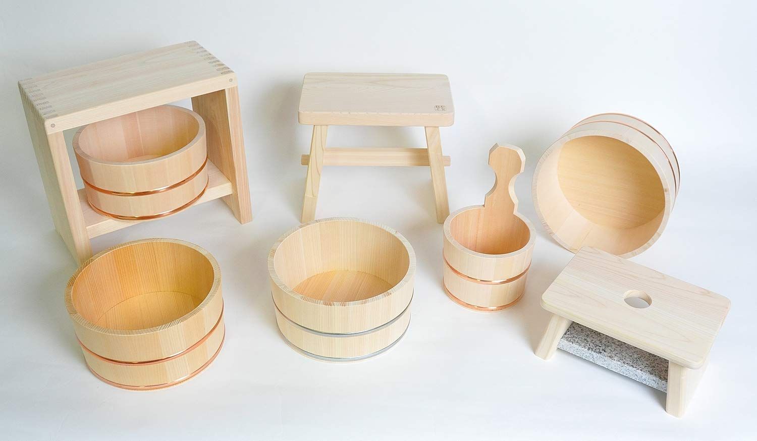  湯おけ 日本製 木製 ひのき 木曽工芸 手付き桶 銅タガ その他 バス 洗面所用品