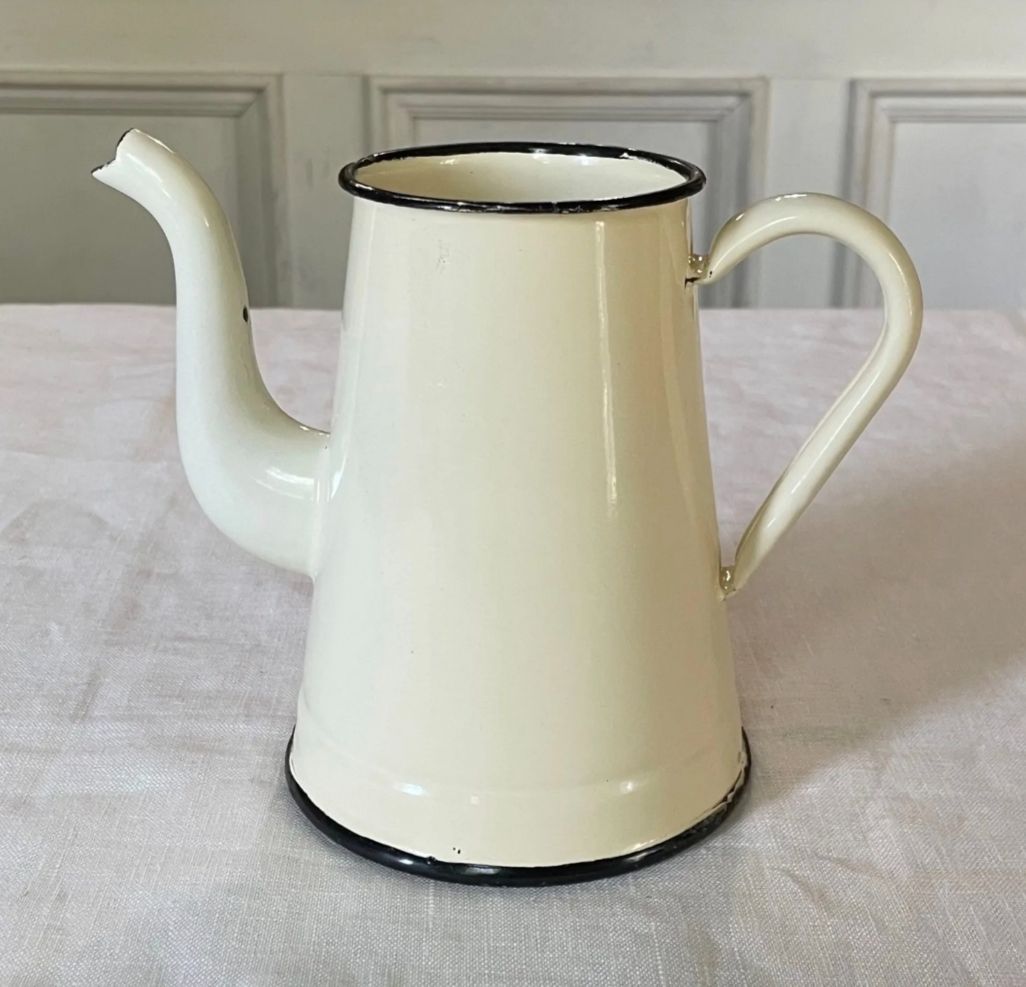 フランスアンティーク ホーローポット カフェティエール クリーム色