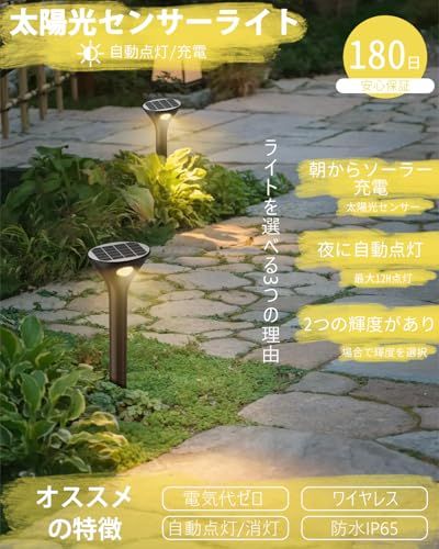 ソーラー ガーデンライト 屋外 防水 セット 明暗センサー 自動点灯|消灯 ソーラー庭園灯 2つ点灯モード 超明るい 最大120時間点灯 埋め込み式ソーラーライト 組み立てて簡単 IP 65防水 UV耐性＆防食耐性 人感セ d 8020263