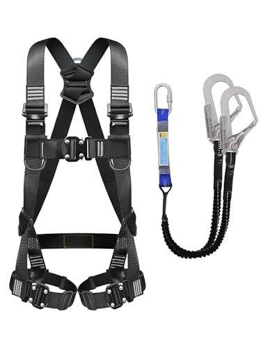 winfull 新規格適合 フルハーネス安全帯 新規格 セット 墜落制止用器具 伸縮式ダブルランヤード ショックアブソーバー付き 安全落下全身保護キット ワンタッチバックル 簡単に着脱 建設 電力 高所作業用 日本語説明書 3 d 143 a 33