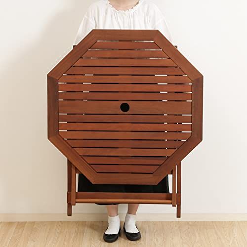 迅速に発送 不二貿易 ガーデン テーブル 八角 折りたたみ 幅90×奥行90×高さ71.5 cm ブラウン 天然木 パラソルホールつき 81061 5 ed 12176