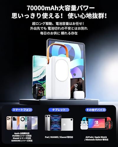 ポータブル電源 小型 大容量 70000 mAh 22.5 W 急速充電 ４つのケーブル内蔵 7台同時充電 SOS LEDライト付き 残量表示 iPad|iPhone|Android全種対応 USB TypeC Lightning 持 e 3 ee 1 ff 0