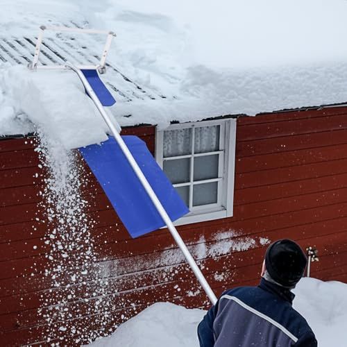 Bonarca 雪おろし 屋根 雪落とし 雪落とし棒 雪を削るフレーム＆ローラー付き 雪かき 屋根用 雪下ろし 棒 雪おとし棒 つらら 長さ 調整 道具 雪庇落とし 軽量 アルミ スノーダンプ 駐車場 除雪 新雪 雪国 ドカ雪 青 ブルー 1.4?6
