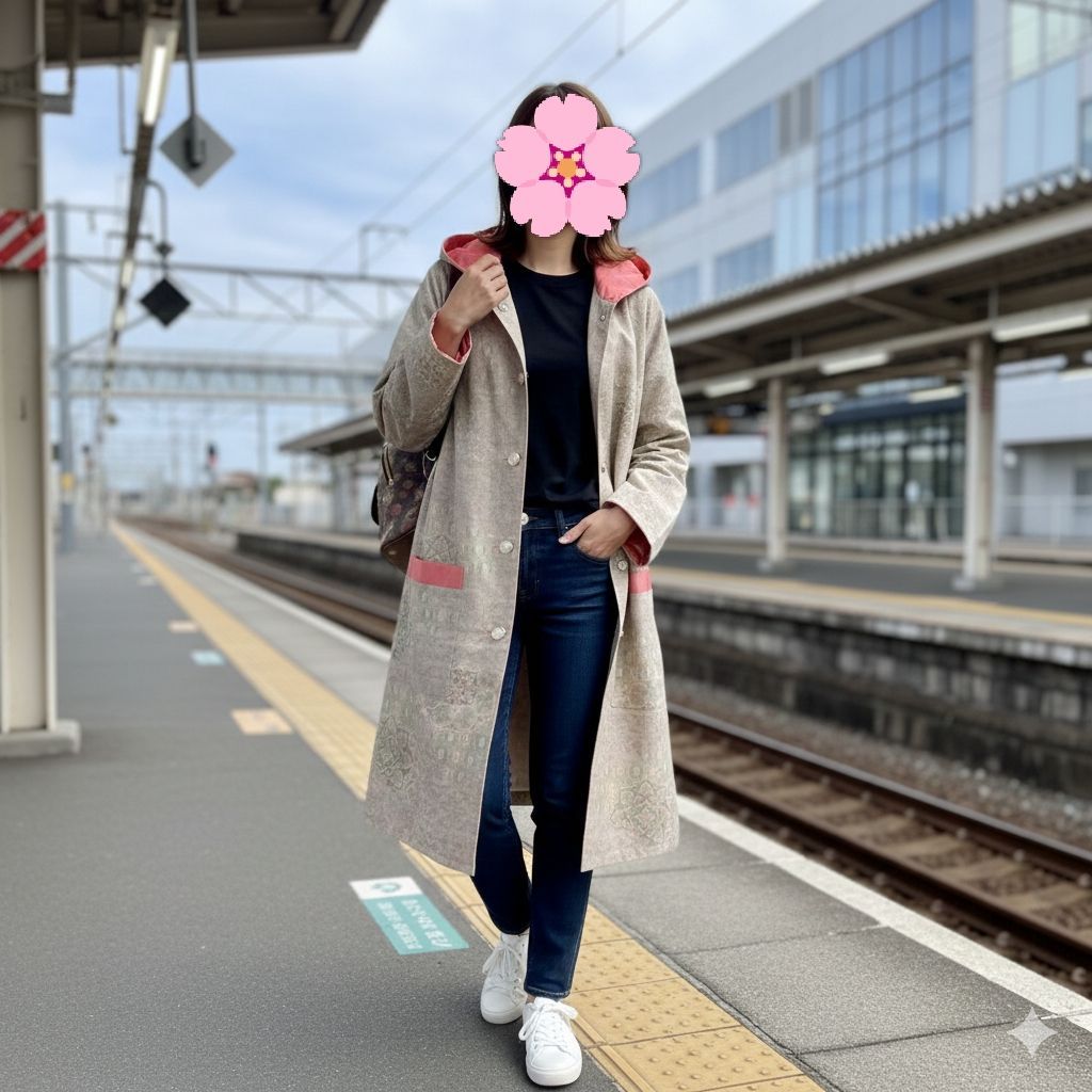 大島紬フード付きコート…着物リメイク…ハンドメイド - メルカリ