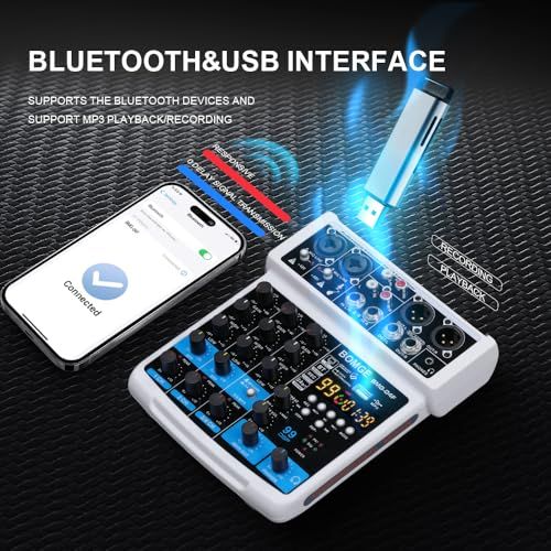 BOMGE-04 F 4チャンネルdjオーディオサウンドミキサー MP 3 | USB Bluetooth ステレオレコード| 48 V 99 DSPエコーエフェクト ライブブロードキャスト カラオケ パフォーマンス 教会の歌 音楽制作 705305 e 0