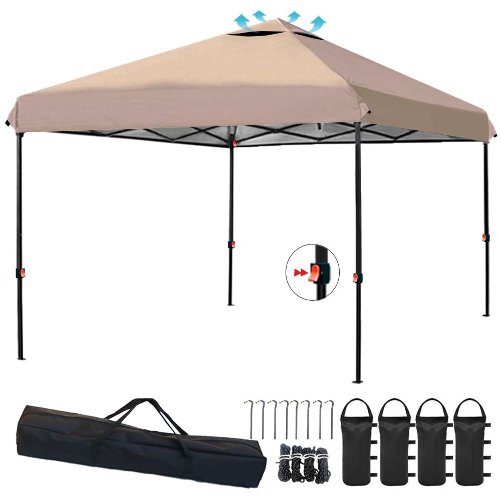簡単取り付け 日除け おしゃれ シェード 運動会 防災 インスタントバイザーシェード バーベキュー 海 イベント レジャー ワンタッチテント 耐水 屋外 大型 スチール グレージュ UVカット 3段階調節 収納バッグ付き 3 m×3 m 軽