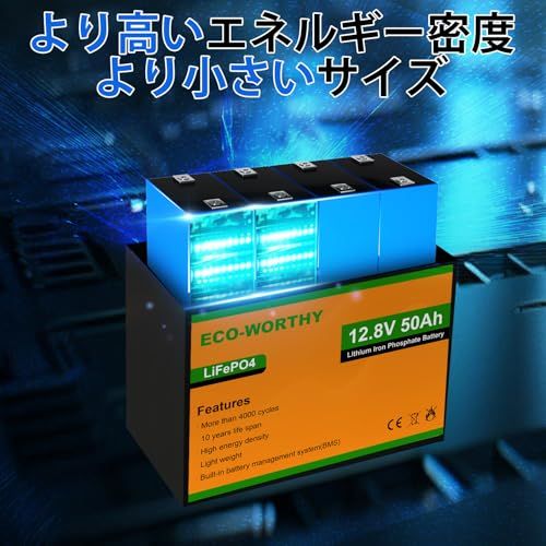  迅速に発送 ECO-WORTHY 12 V 50 AH リチウムイオンバッテリー 低温運行 4000回 BMS保護 640 Wh lifepo 4バッテリー 軽量 トローリングモーター エレキモーター 防災対策 ソーラー蓄電 PSE認証取得 d 1 cb 09 ba その他 キッチン 食器