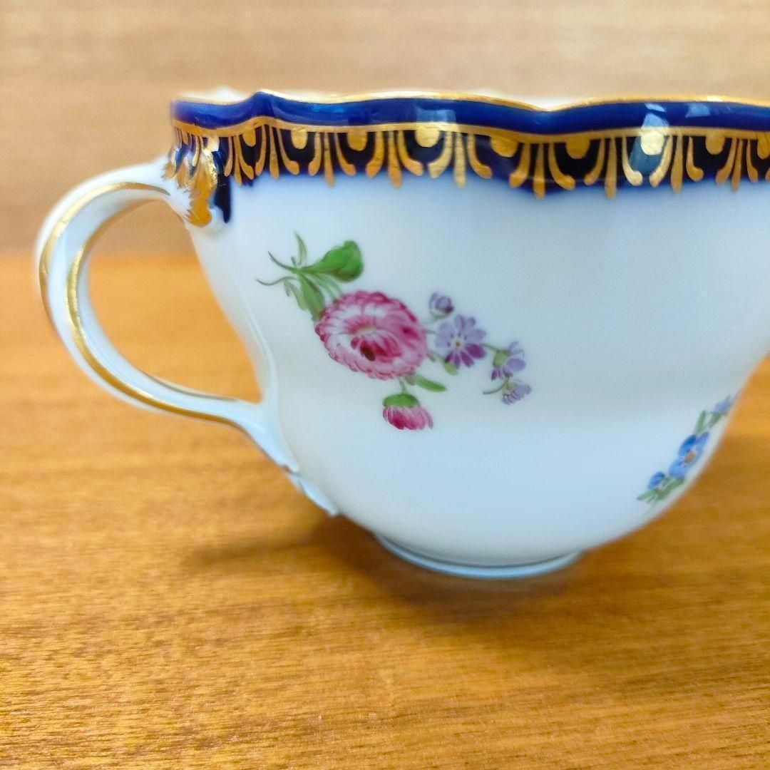 Meissen マイセン Aカンテ コバルト 金彩 カップ フラワーブーケ 小花